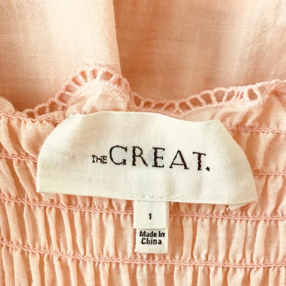 THE GREAT. The Scallop Savanna Dress in Light Peach - Picture 5 of 14
